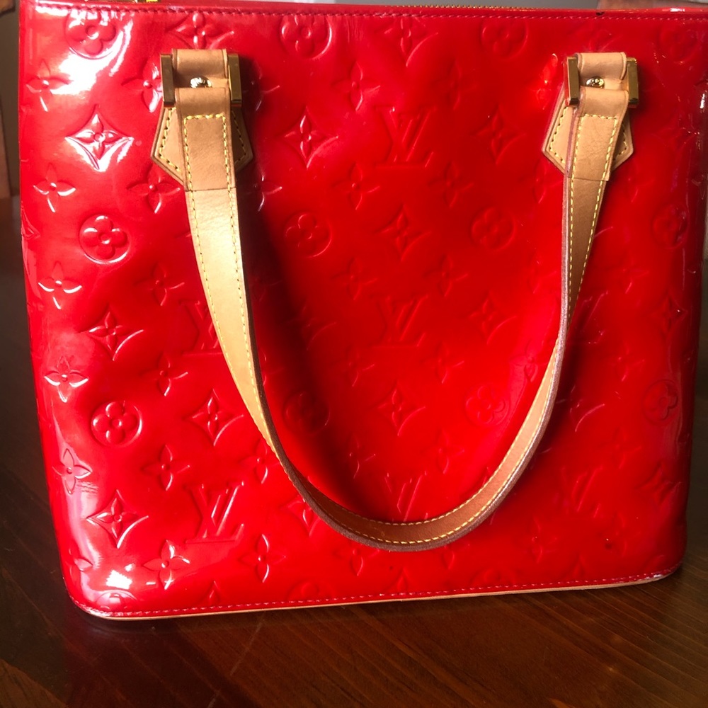 Louis Vuitton Red and Tan Tote Bag